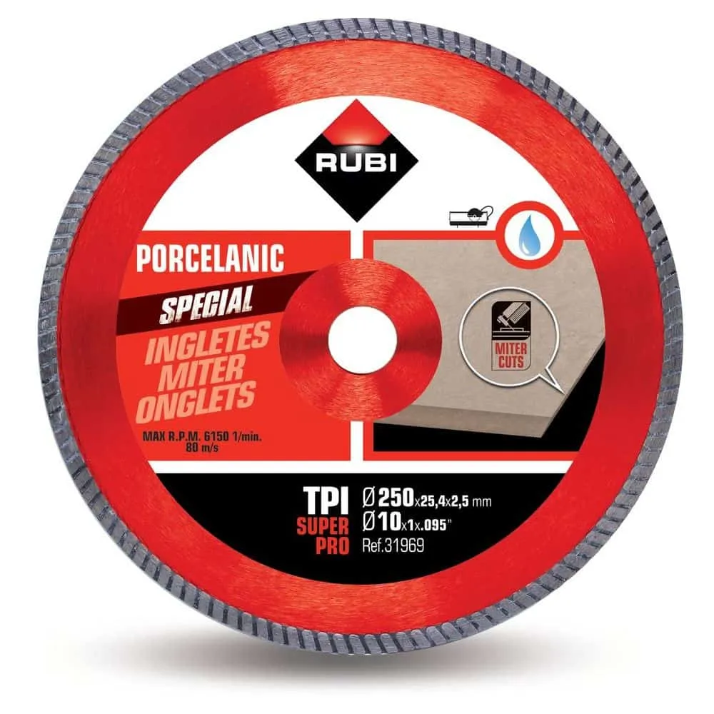 Rubi TPI-250-SUPERPRO 10 In. Continuous Diamond Saw Blade (250mm) - for Miter Cutting Porcelain Tiles