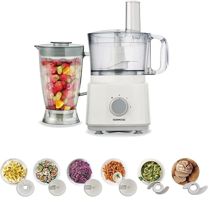 Kenwood Food Processor 750W Multi-Functional With 3 Interchangeable Disks, Blender, Whisk, Dough Maker Fdp03 White