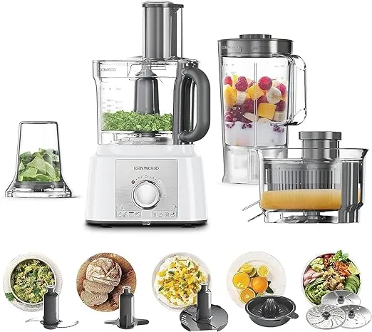 Kenwood Food Processor 1000W Multi-Functional With 3 Stainless Steel Disks, Blender, Grinder Mill, Juicer Extractror, Whisk, Dough Maker, CitrUS Juicer Fdp65.750Wh White