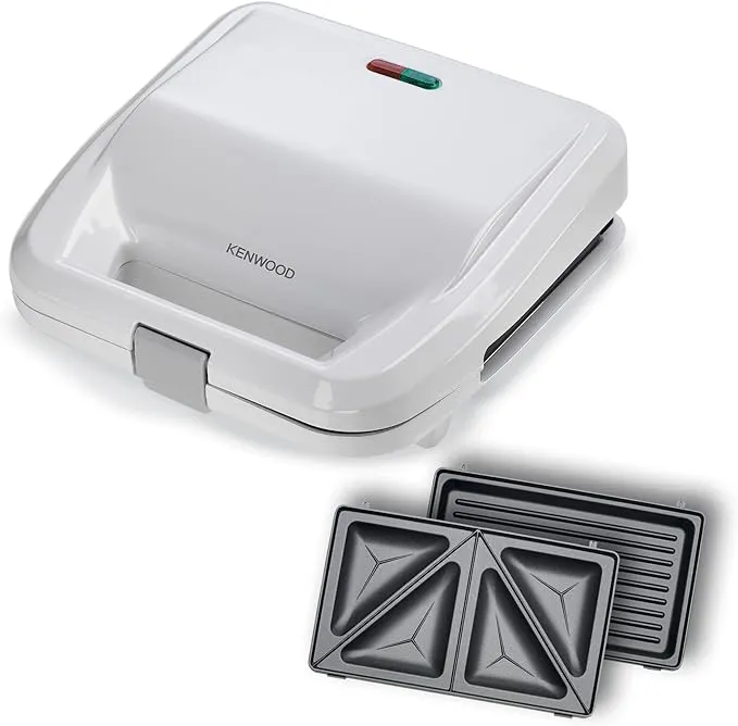 KENWOOD 2-in-1 Sandwich Maker & Grill with 2 Sets of Non Stick Multifunctional Plates for Grilling and Toasted Sandwiches SMP02.000WH White