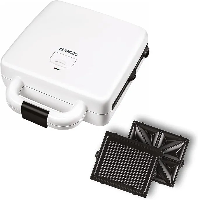 KENWOOD 4 Slots 2-in-1 Sandwich Maker & Grill (180? Open Flat for Using as a Griddle) with 2 Sets of Non Stick Multifunctional Plates for Grilling and Toasted Sandwiches SMP94.A0WH