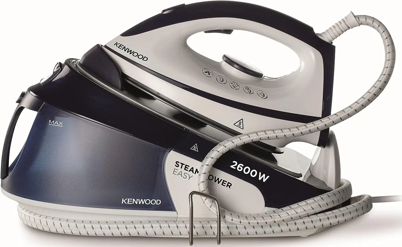 KENWOOD Steam Iron Steam Station 2600W with 1.8L Water Tank Capacity, Ceramic Soleplate, 180g Steam Shot, Anti Drip, Auto Shut Off, Self Clean Function SSP20.000WB White/Blue