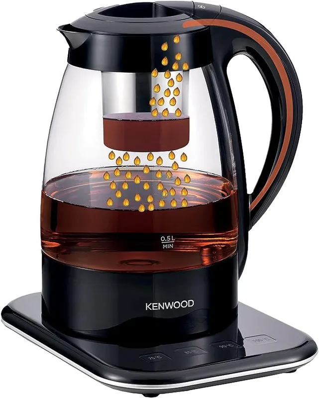 Kenwood 3-In-1 Automatic Tea Maker + Electric Glass Kettle + Drip Coffee Maker 1.2L For Home And Office Tmg70.000Cl Black/Clear