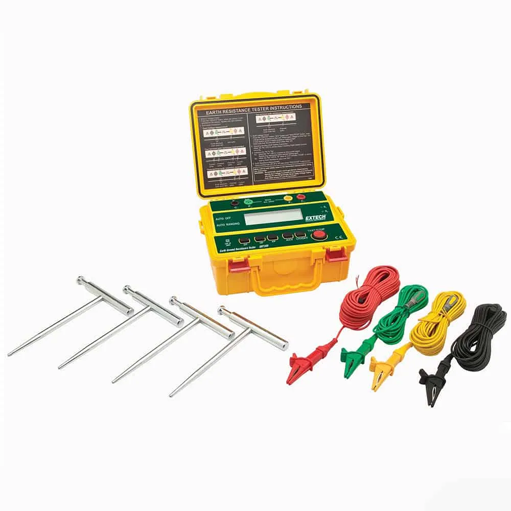 Extech Earth Ground Resistance Tester Kit, 2000O, 300V AC, 820Hz