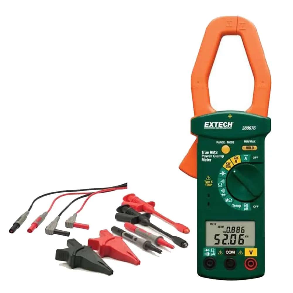 Extech True RMS AC/DC Clamp Meter Kit, 1000A, 40mm Jaw, CAT III 600V, Single/Three Phase