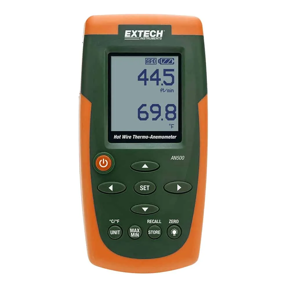 Extech Thermo-Anemometer, Hot Wire, 40 to 3940 FPM