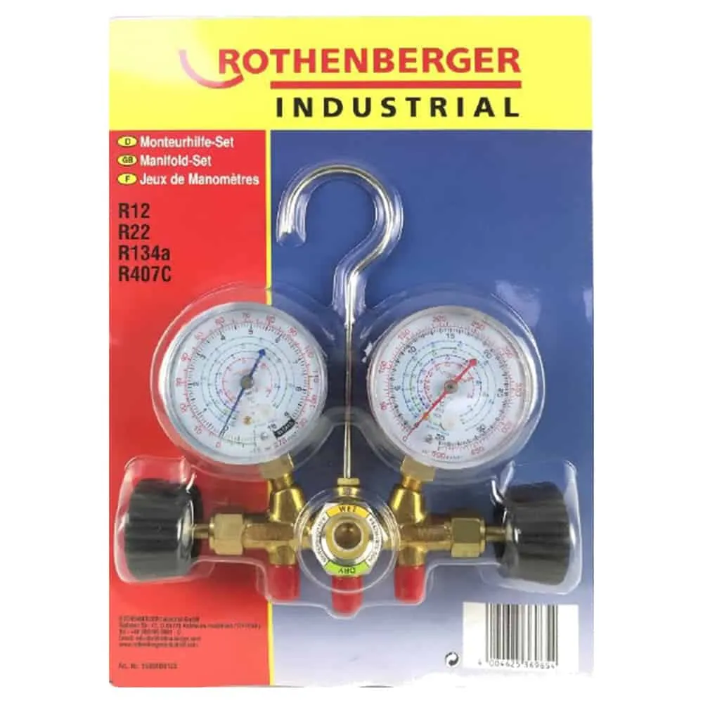 Rothenberger RO-Industrial Manifold Set With Sight Glass, R12-R22-R134A-407