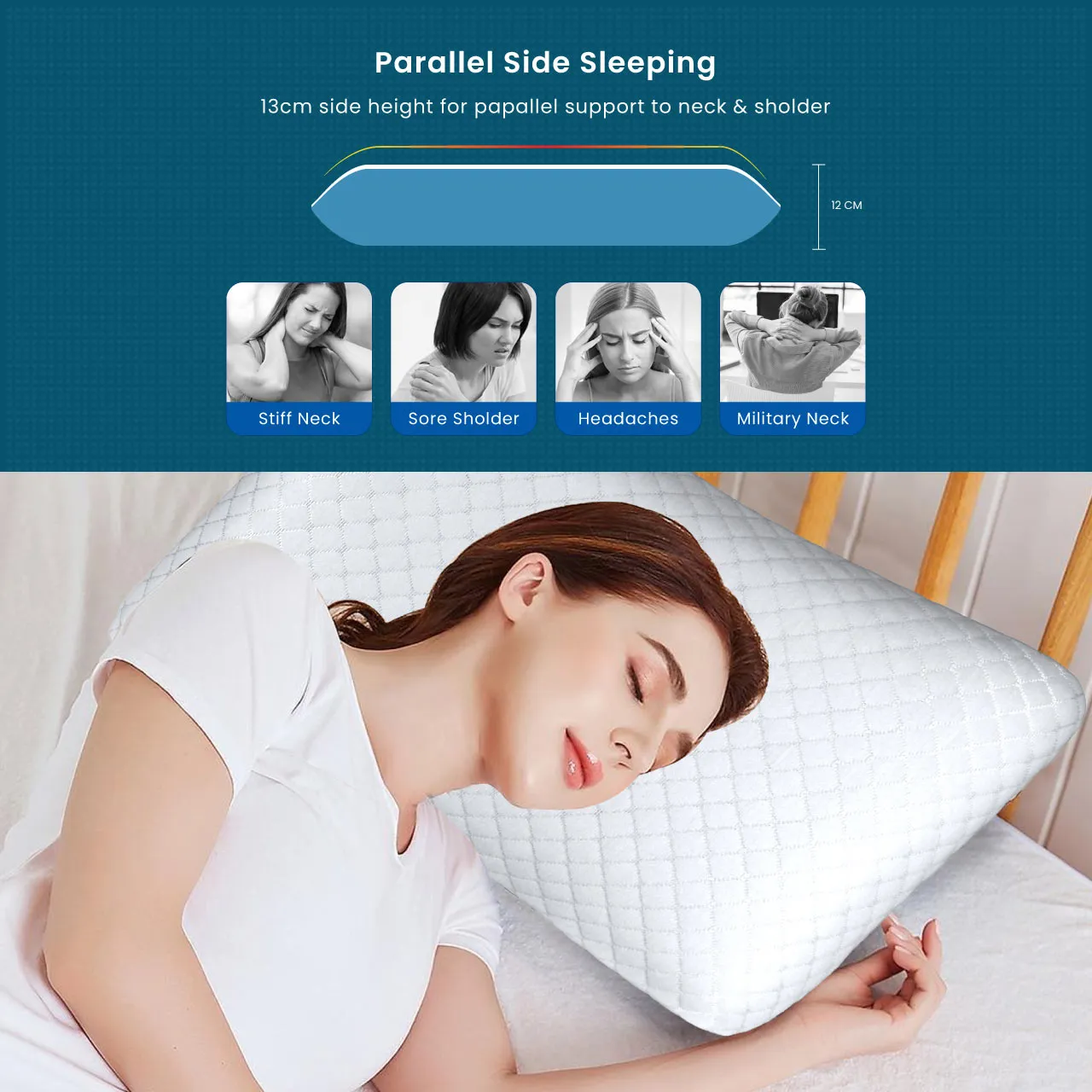 Cotton Home Mars Smooth Memory Foam Pillow Size:35x55x12 CmWeight:500G Fabric: Anti StressColor: White