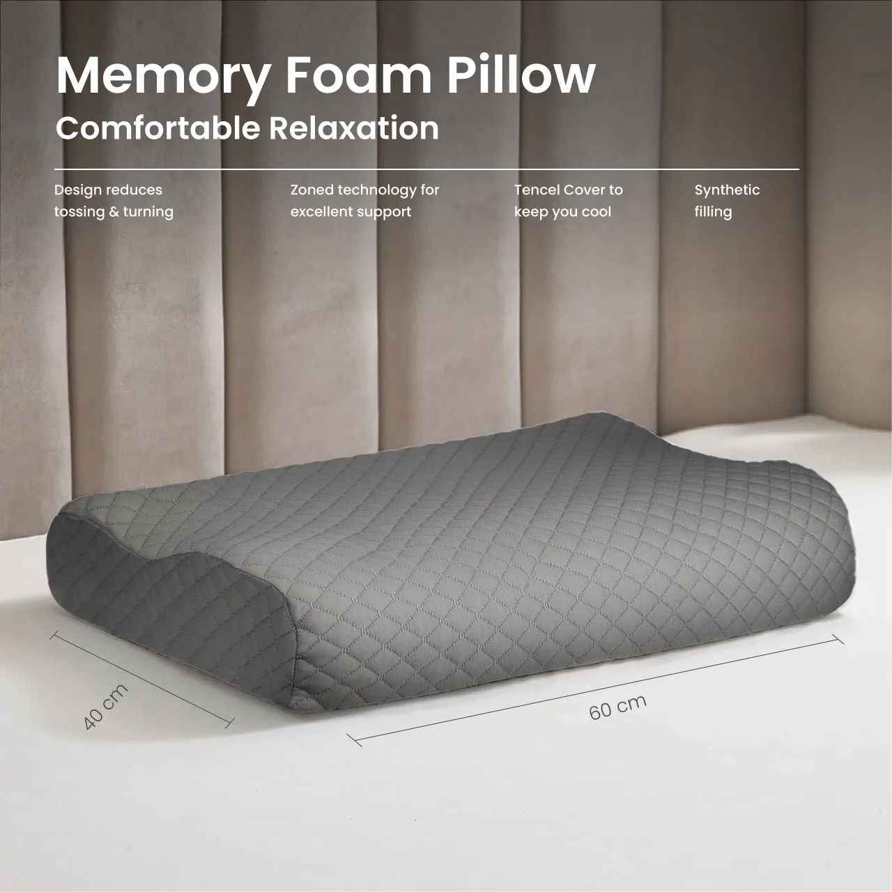 Cotton Home Mini Breatheasy Memory Foam Pillow Size: 31x47x7/9 CM Fabric: Antistress Color: gray