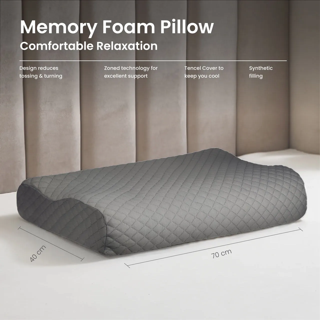 Cotton Home King Smooth Memory Foam Pillow Size: 40x70x11/13 CM Fabric: Antistrss Color: gray