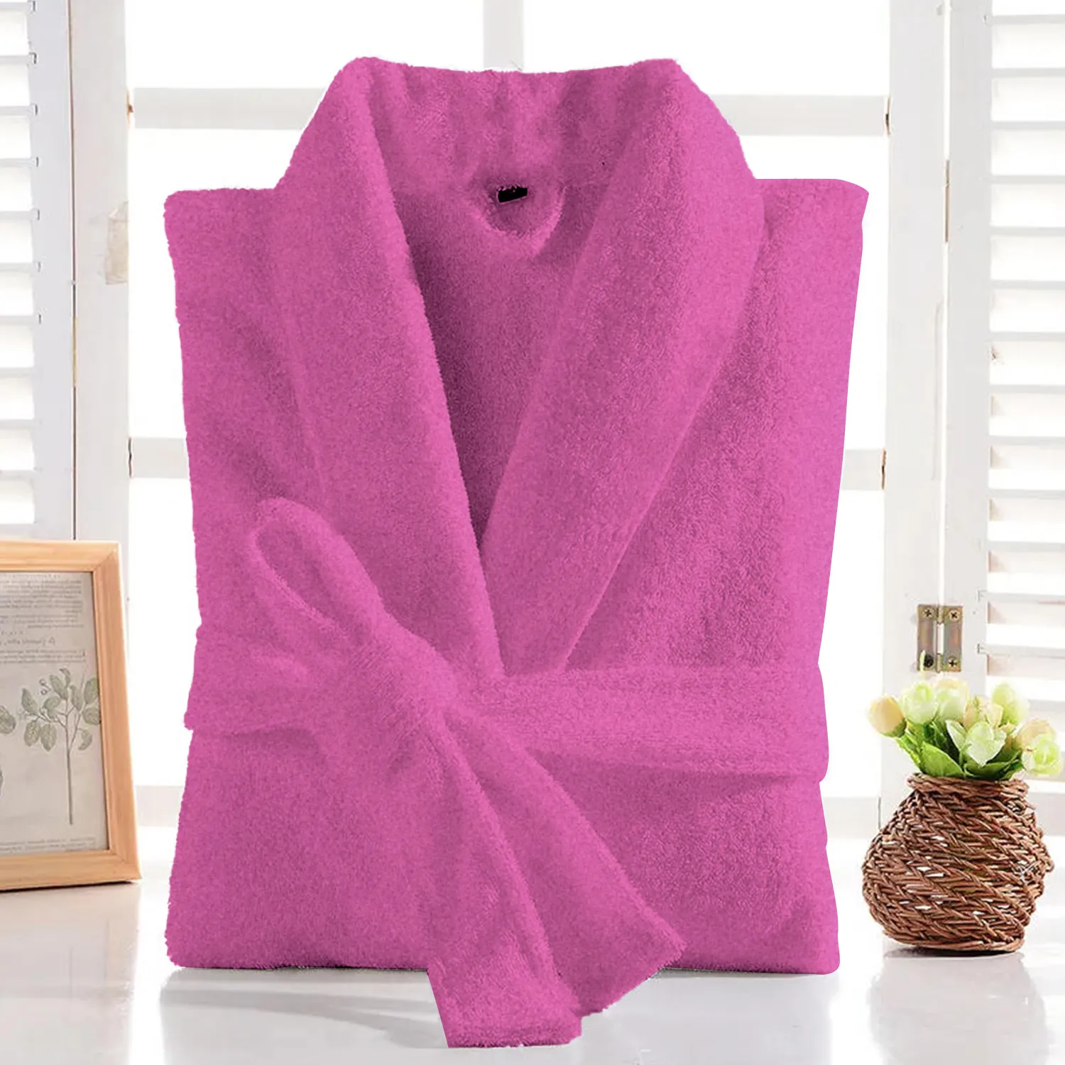 Cotton Home Bathrobe with Pockets Terry-RosePink