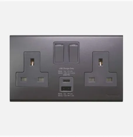 13A 2G SOCKET WITH USB (A+C) REFINA METALLIC GRAY WEB11123MH - PANASONIC