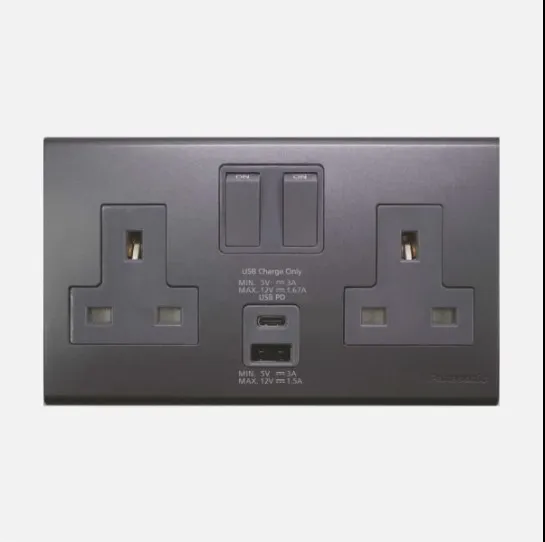 13A 2G SOCKET WITH USB (A+C) REFINA METALLIC WHITE WEB11123MW - PANASONIC