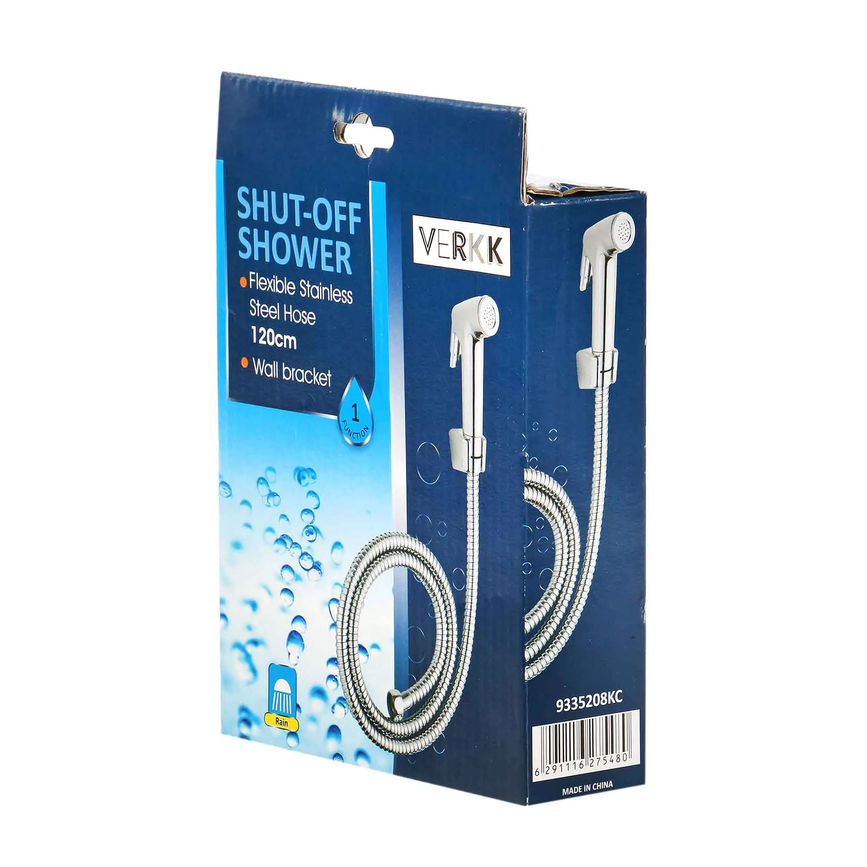 VERKK SHUT-OFF SHOWER WITH FLEXIBLE STAINLESS STEEL HOSE 120 CM,WALL BRACKET