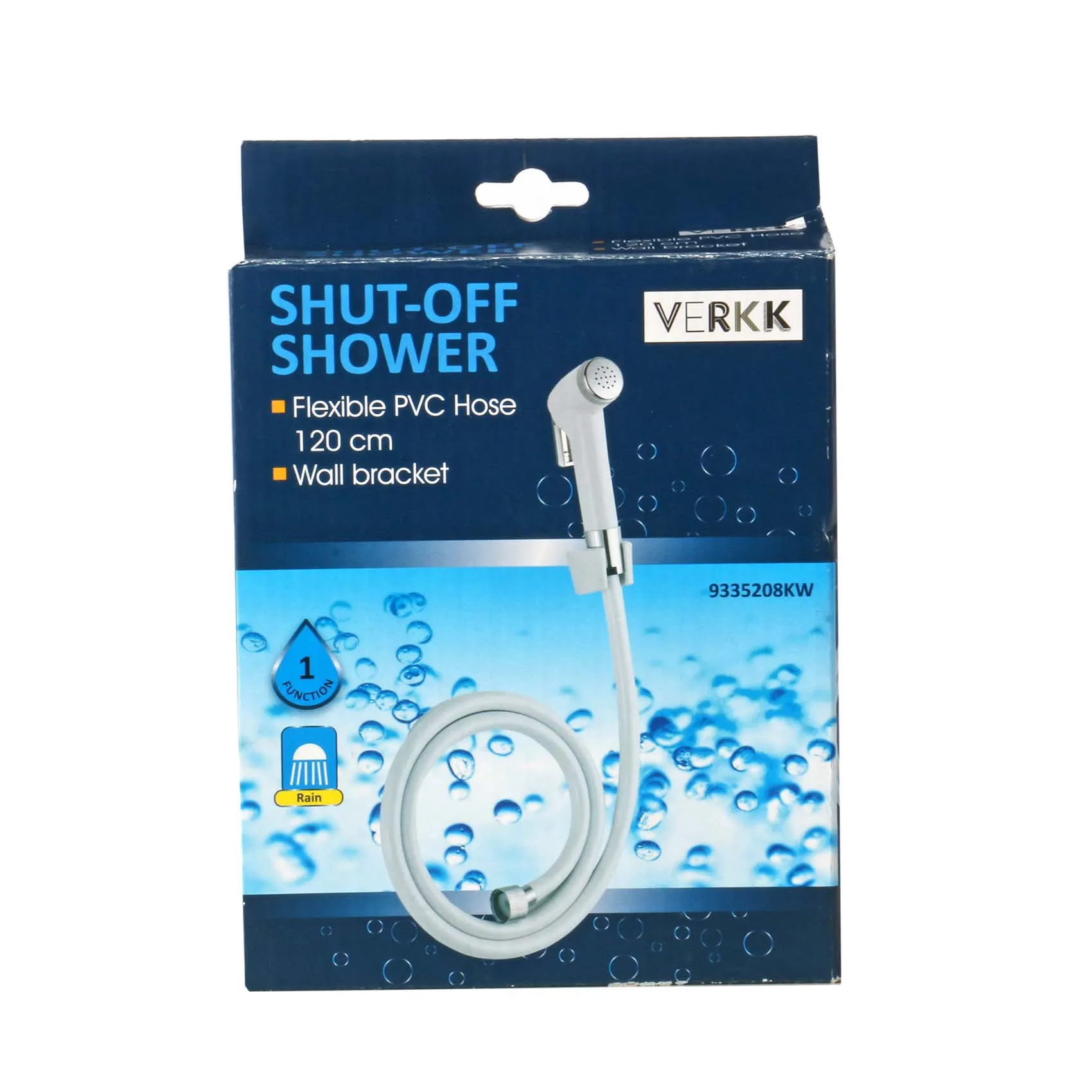 VERKK SHUT-OFF SHOWER WITH FLEXIBLE PVC HOSE 120 CM,WALL BRACKET