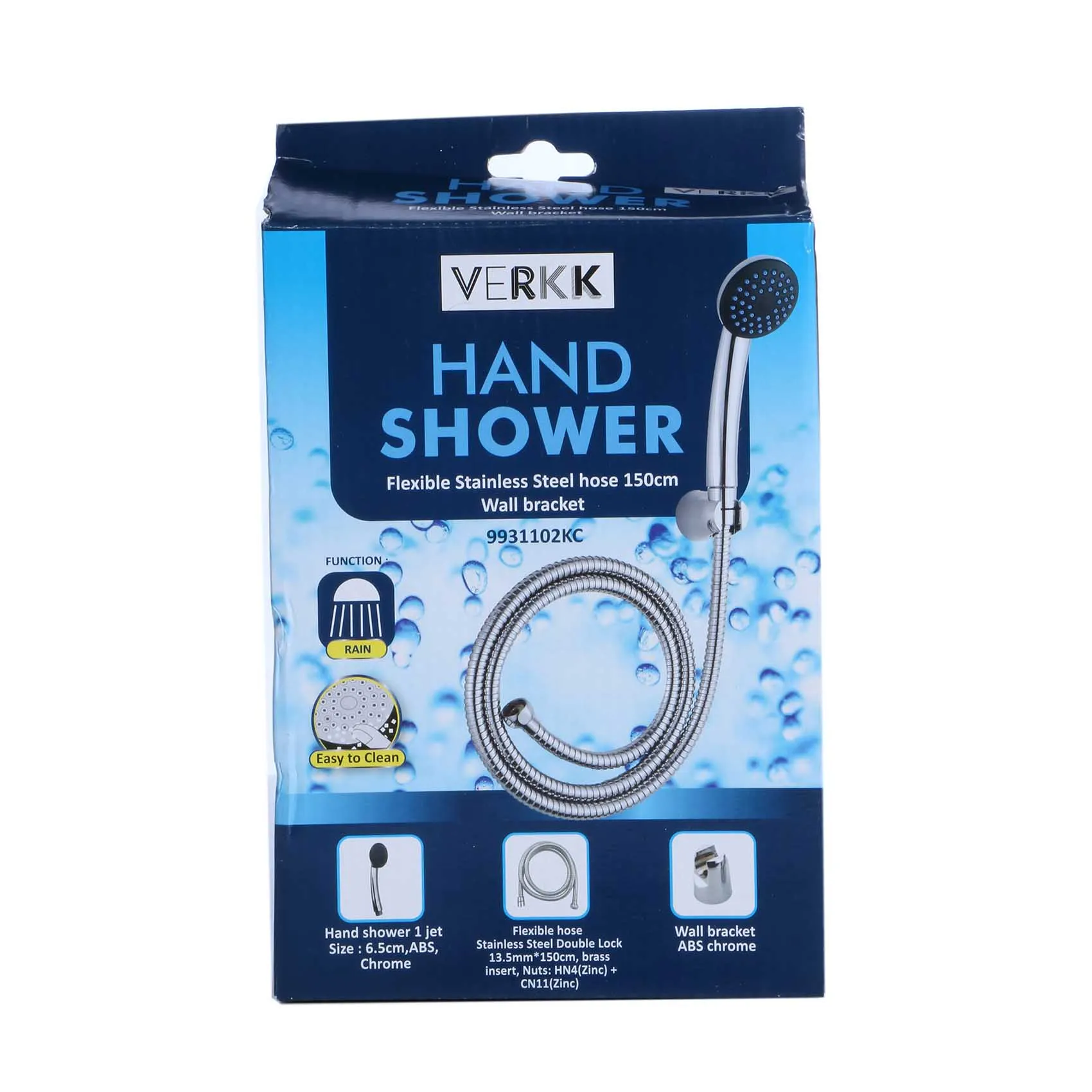 VERK HAND SHOWER WITH FLEXIBLE STAINLESS STEEL HOSE 150CM,WALL BRACKET