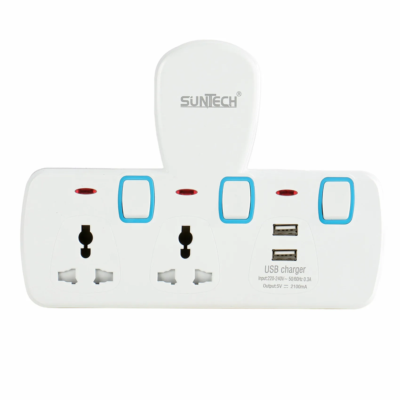 2-way universal  + 2-way USB (DC5V,2.1AMP) T socket with Individual Switches, Lights, shutters