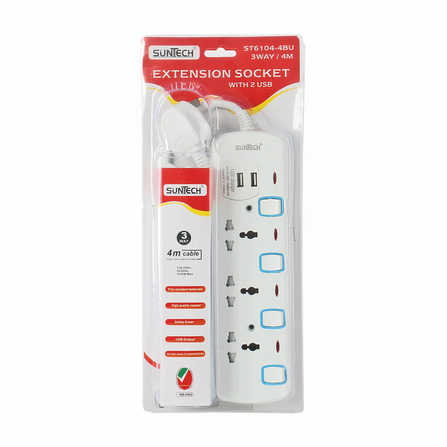 3-way universal + 2-way USB (DC5V,2.1AMP) socket with Individual Switches, Lights, shutters  4M