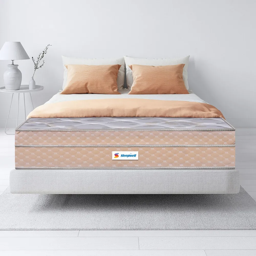 Sleepwell Spring Fresh Classic | 3 Zone Profiled Resitec Foam | Queen Bed Size | Pocket Spring | Neem Fresche Technology | Anti Sag Mattress (200L x 160W x 25H cm)