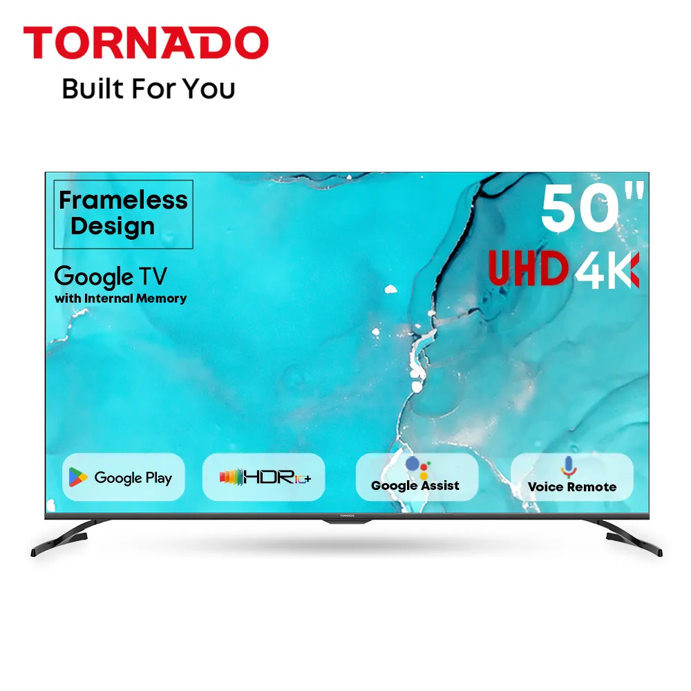 TORNADO 50 Inch 4K ULTRA HD Smart TV, Google TV with Hands Free Voice Control,Built-in Receiver, Dolby Vision Atmos, HDR 10+, Game Mode, Wide Colour Gamut, DTS HD, Google TV Android, 50UA3400G