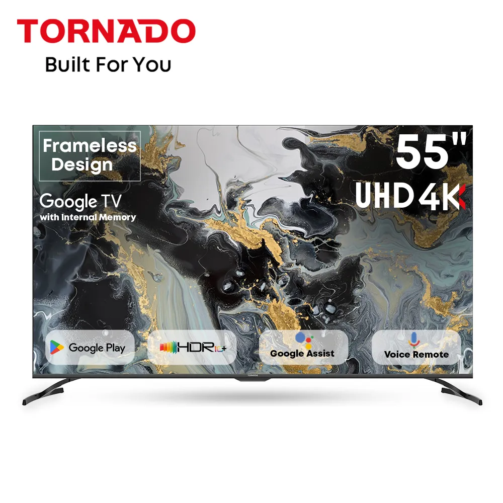 TORNADO 55 Inch 4K ULTRA HD Smart TV, Google TV with Hands Free Voice Control, Built-in Receiver, Dolby Vision Atmos, HDR 10+, Game Mode, Wide Colour Gamut, DTS HD, Google TV Android, 55UA3400G