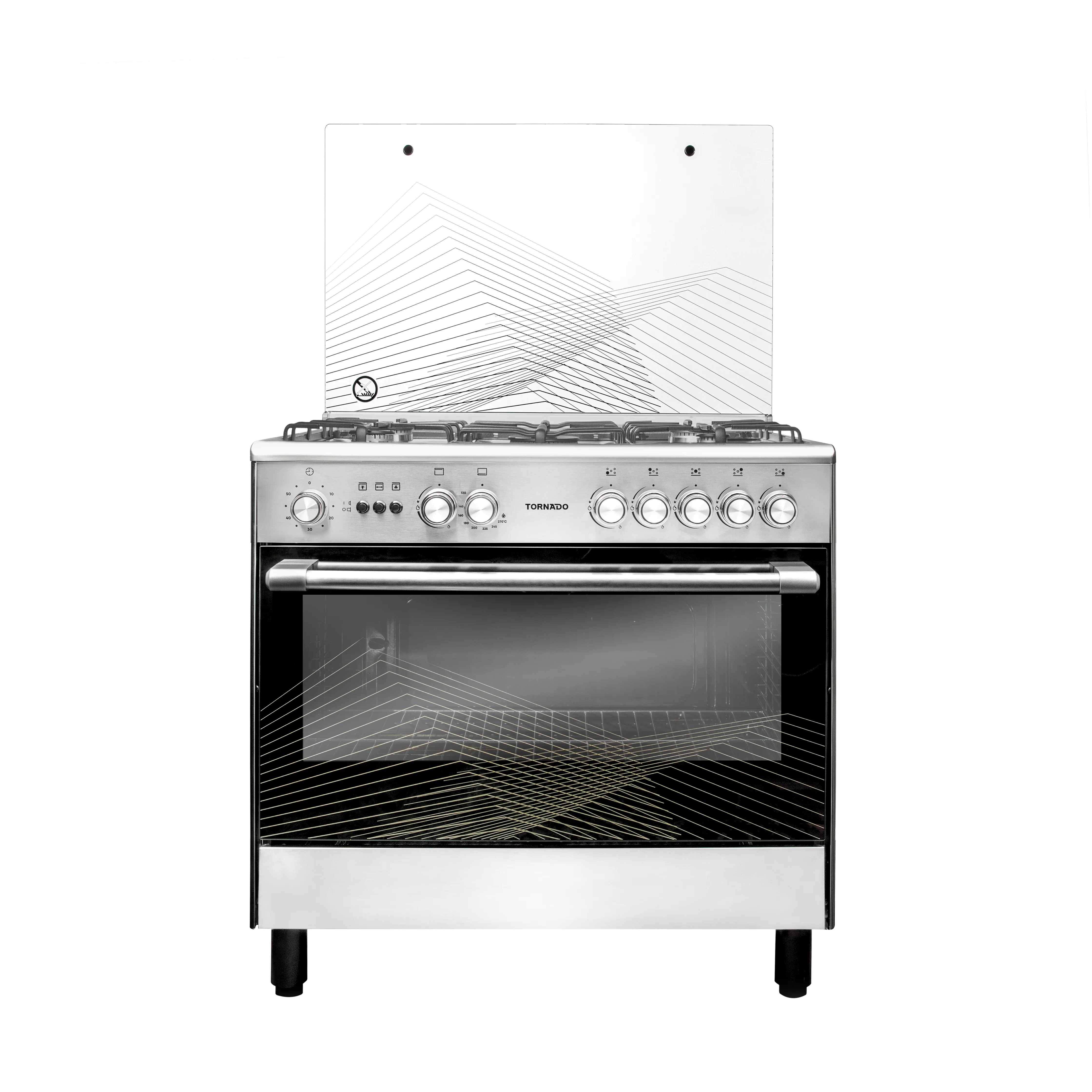 Tornado 90x60cm Freestanding Cooker, Full Gas Cooking Range with 5 Burners, Automatic Ignition & Full Safety, Convection Fan, Stainless Steel Finish, Separate Knob 9T10BRC1X01SG