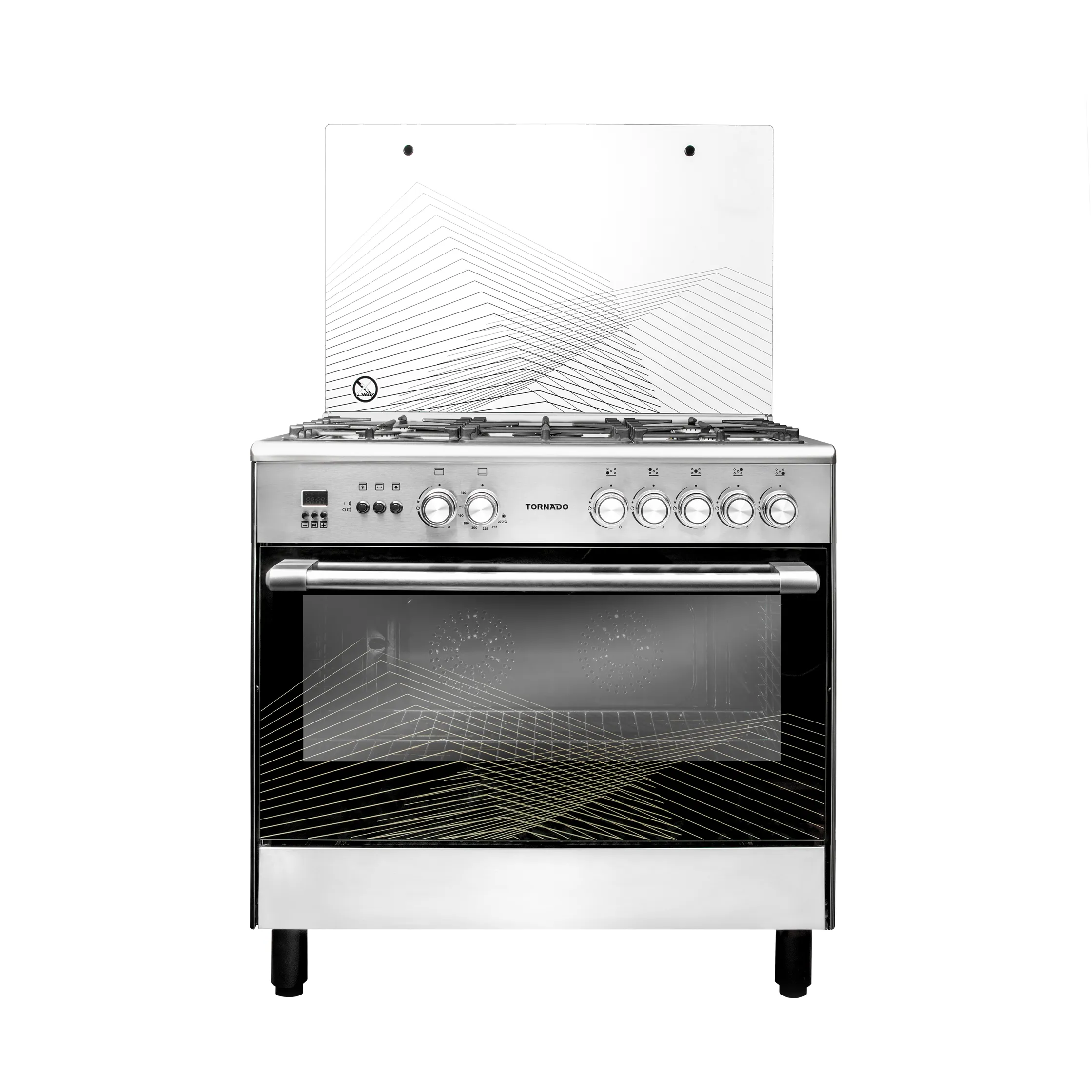 Tornado 90x60cm Freestanding Cooker, Full Gas Cooking Range with 5 Burners, Automatic Ignition & Full Safety, Dual Convection Fan &Cooling Fan, Stainless Steel Finish, Separate Knob 9T10HLA1X0ASG