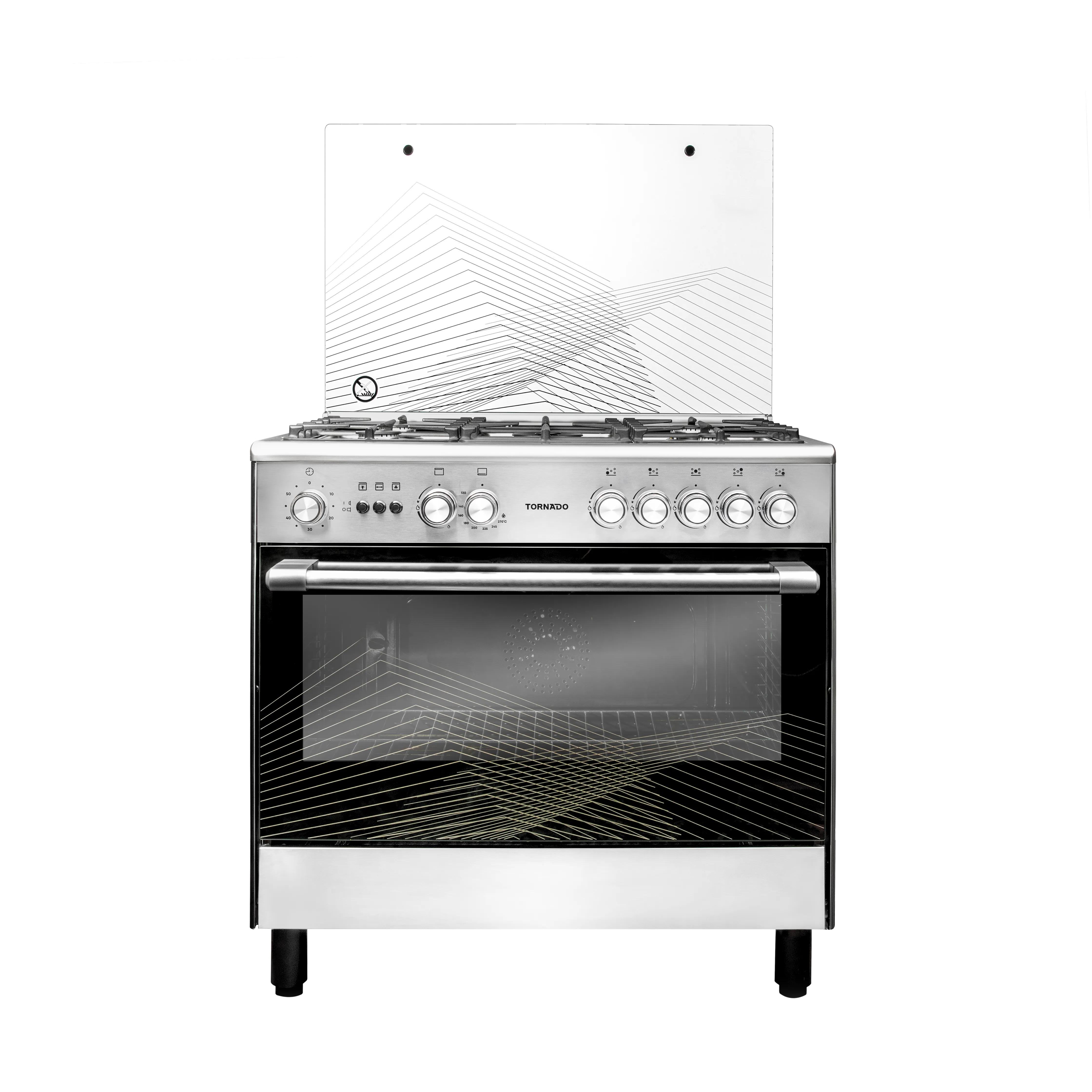 Tornado 90x60cm Freestanding Cooker, Full Gas Cooking Range with 5 Burners, Automatic Ignition & Full Safety, Convection Fan &Cooling Fan, Stainless Steel Finish, Separate Knob 9T10HUB1X0ASG