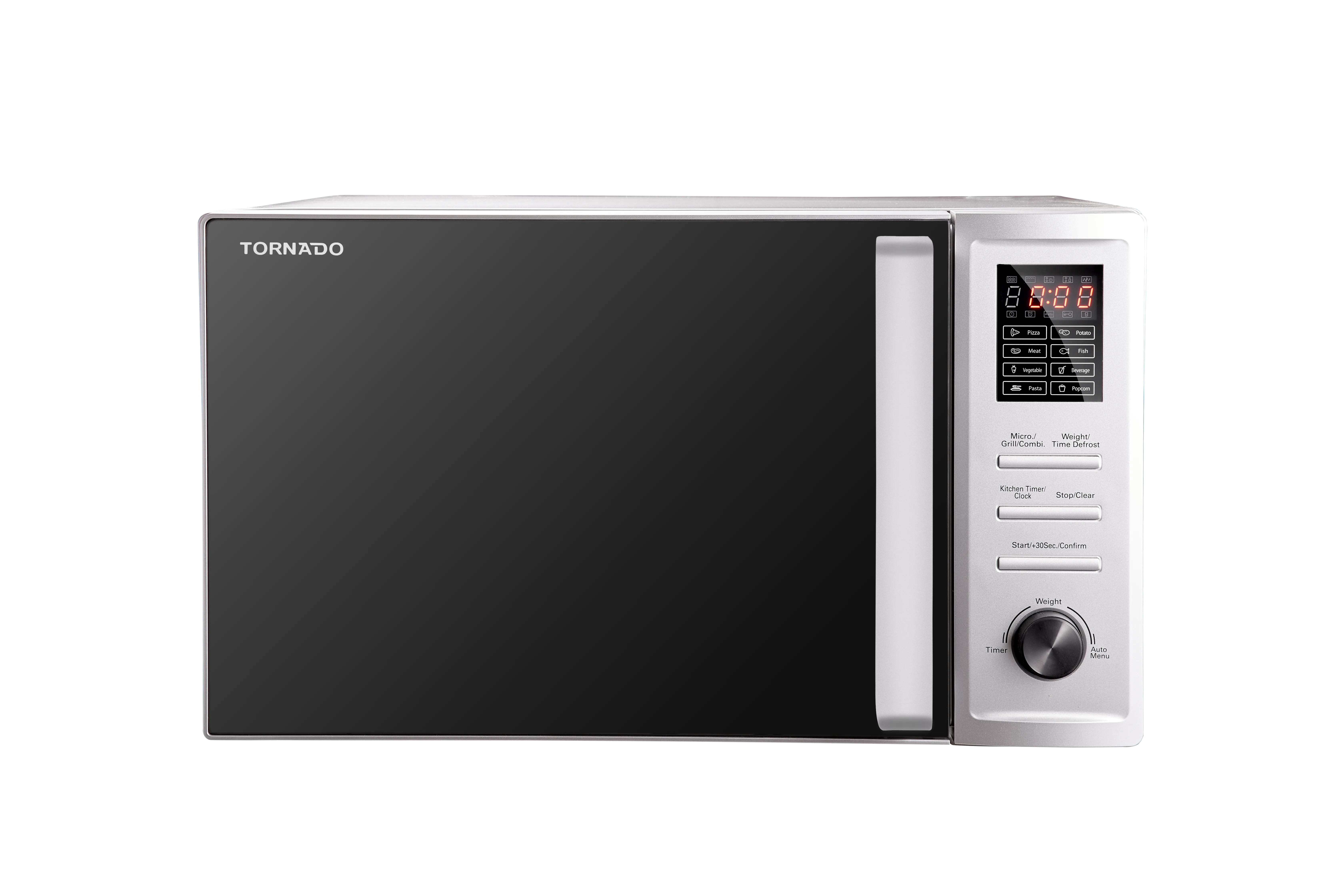 Tornado 36 Liters Digital Microwave Oven 3 in 1 with Grill function 10 Power Levels, 1000W, Child-Safety-Lock, Defrost Function, 8 Auto cooking function, Silver, MOM-C36BBE-S