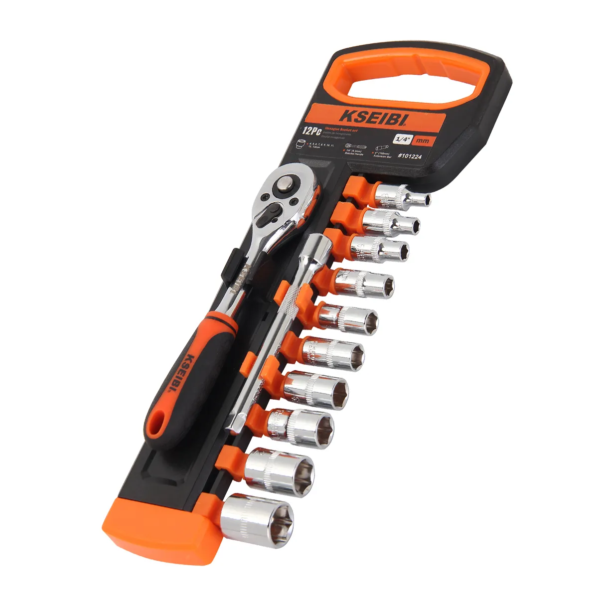 101224 - KSEIBI Hexagon Socket And Ratchet Set 1/4" 12-Pc 12-pc. 4 - 13mm