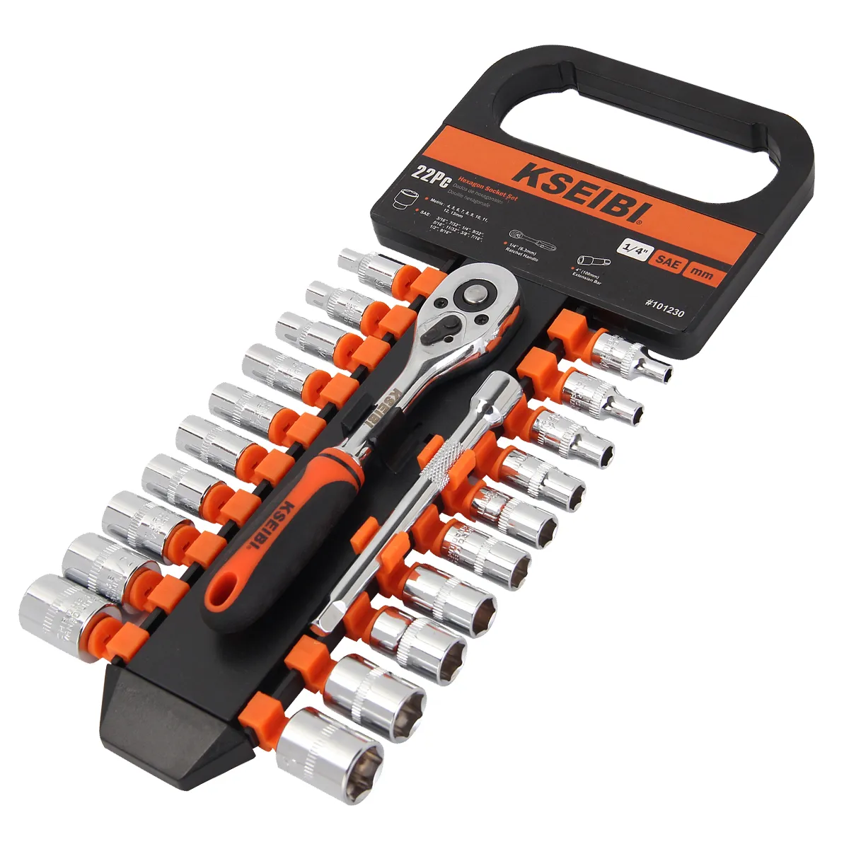 101230 - KSEIBI Hexagon Socket And Ratchet Set 1/4" 22-Pc