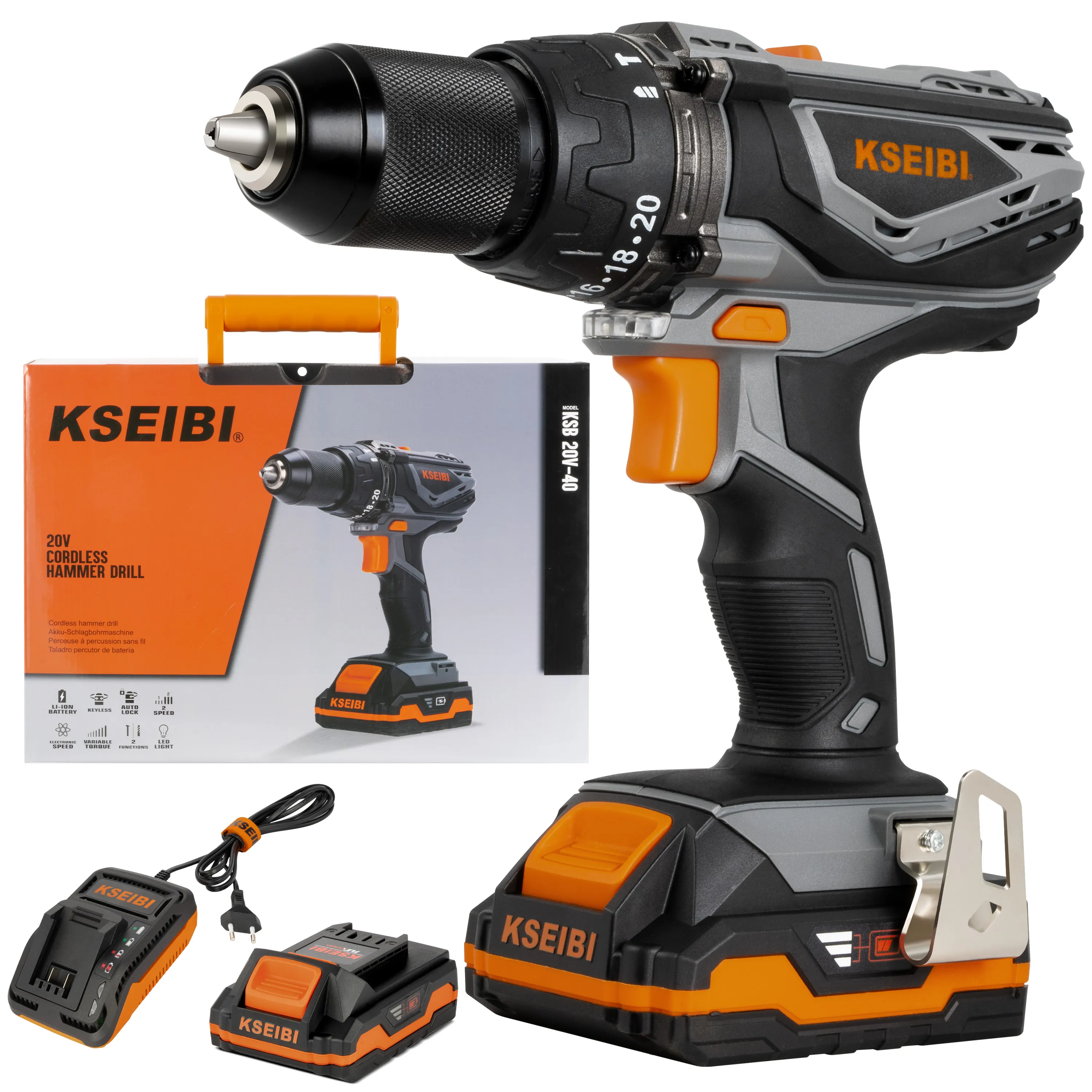 710205 - KSEIBI KSB 20V-40, 20V Cordless Impact Drill, 13mm, 2 Batteries