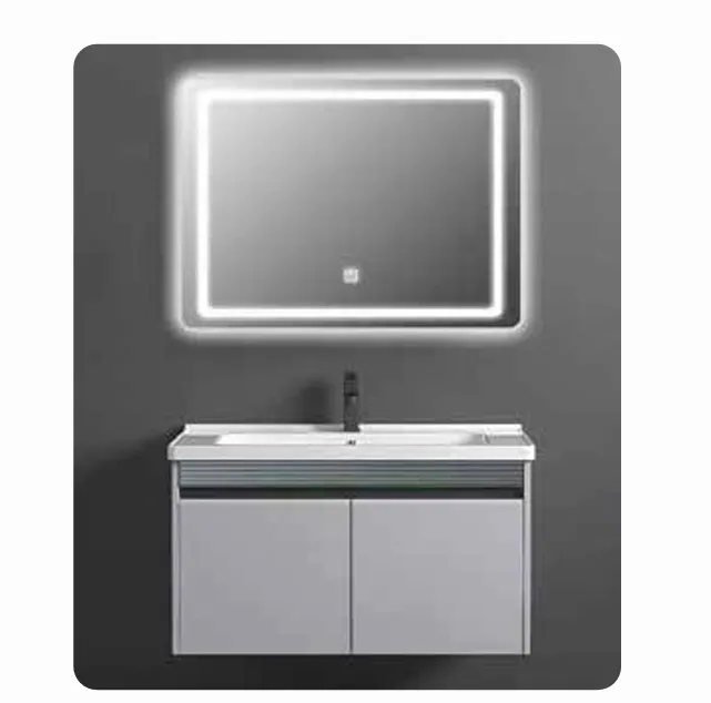 SS Cabinet Grey 80cm w LED Mirror