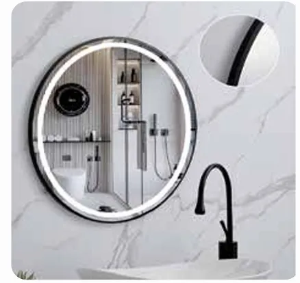 Round Mirror LED 80cm w Frame Black
