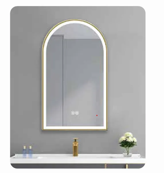 Semi Stadium Mirror LED 90x60cm w Frame Gold