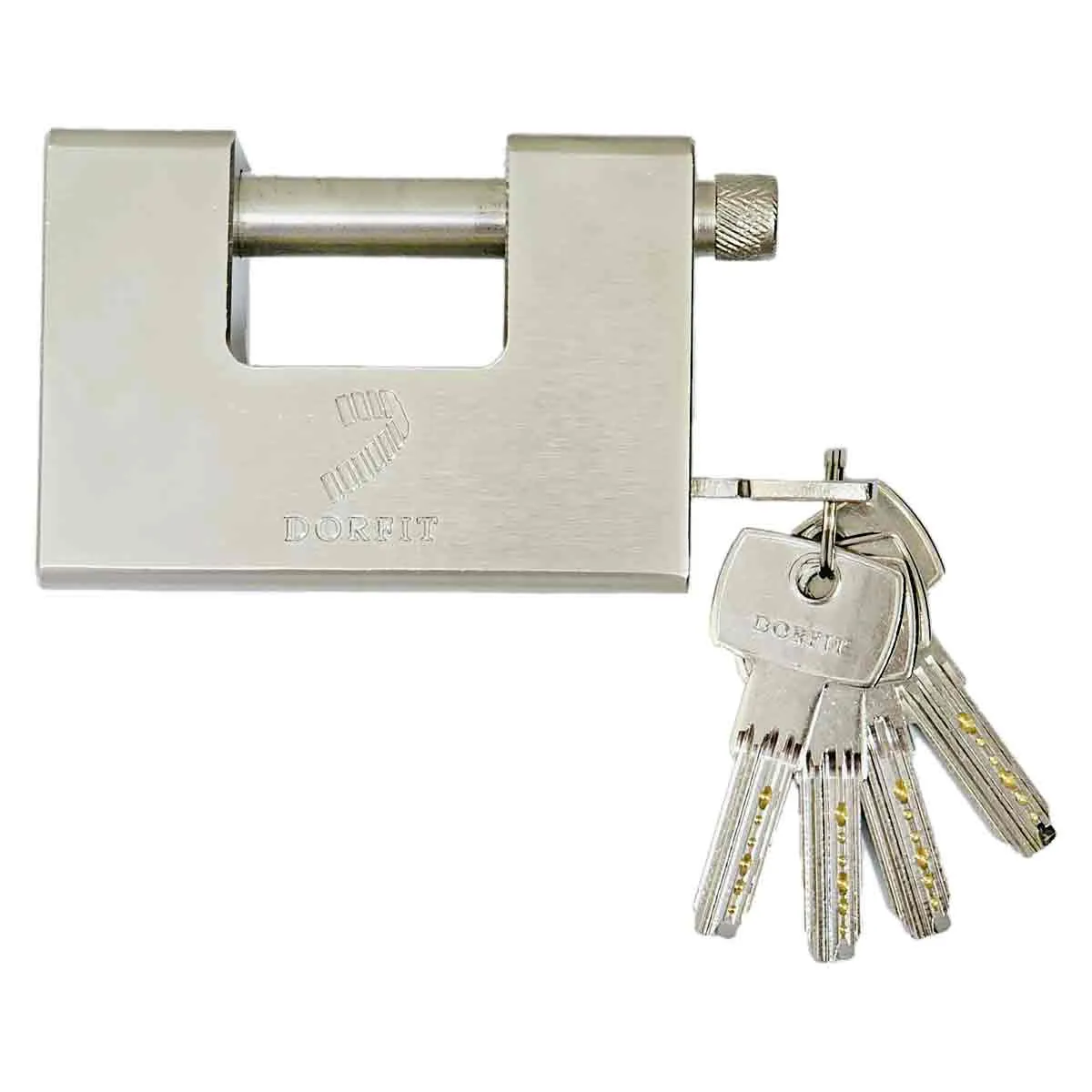 Dorfit Armoured Padlock with Dimple Key DTPB96 96mm Steel Lock Body, Brass Cylinder, Brass Pin, Brass Keys, Stainless Steel Spring, Hardened Steel Shackle Silver