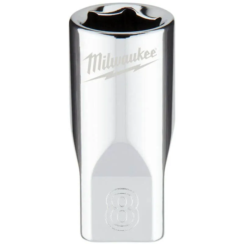MILWAUKEE 1/4 DRIVE CHROME SOCKET WITH FOUR FLAT SIDES, METRIC STANDARD | 8 MM - DISPLAY