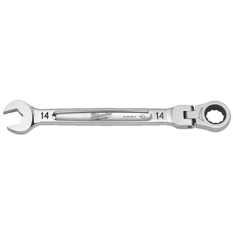 MILWAUKEE MAX BITE™ FLEXIBLE HEAD RATCHETING COMBINATION SPANNER | 14 MM - DISPLAY