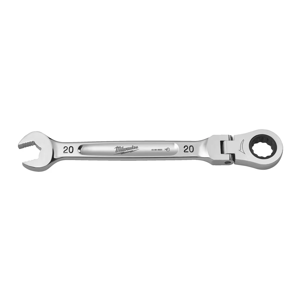MILWAUKEE MAX BITE™ FLEXIBLE HEAD RATCHETING COMBINATION SPANNER | 20 MM - DISPLAY