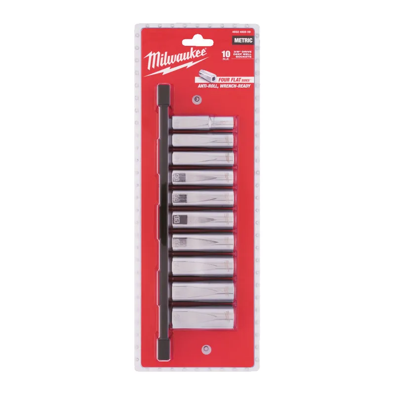 MILWAUKEE 3/8 DRIVE METRIC DEEP CHROME SOCKET SET [10PCS/SET] - DISPLAY