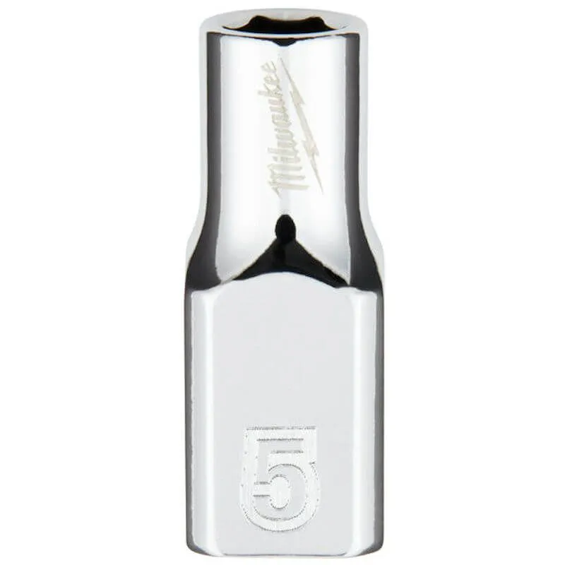 MILWAUKEE 1/4 DRIVE CHROME SOCKET WITH FOUR FLAT SIDES, METRIC STANDARD | 5 MM - DISPLAY