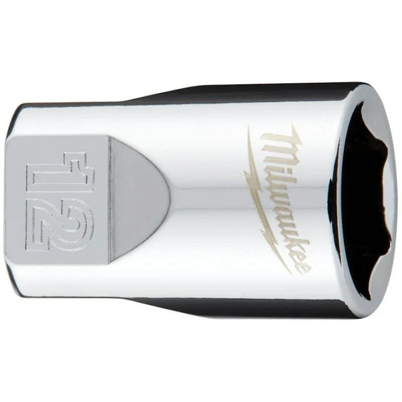 MILWAUKEE 1/4 DRIVE CHROME SOCKET WITH FOUR FLAT SIDES, METRIC STANDARD | 12 MM - DISPLAY
