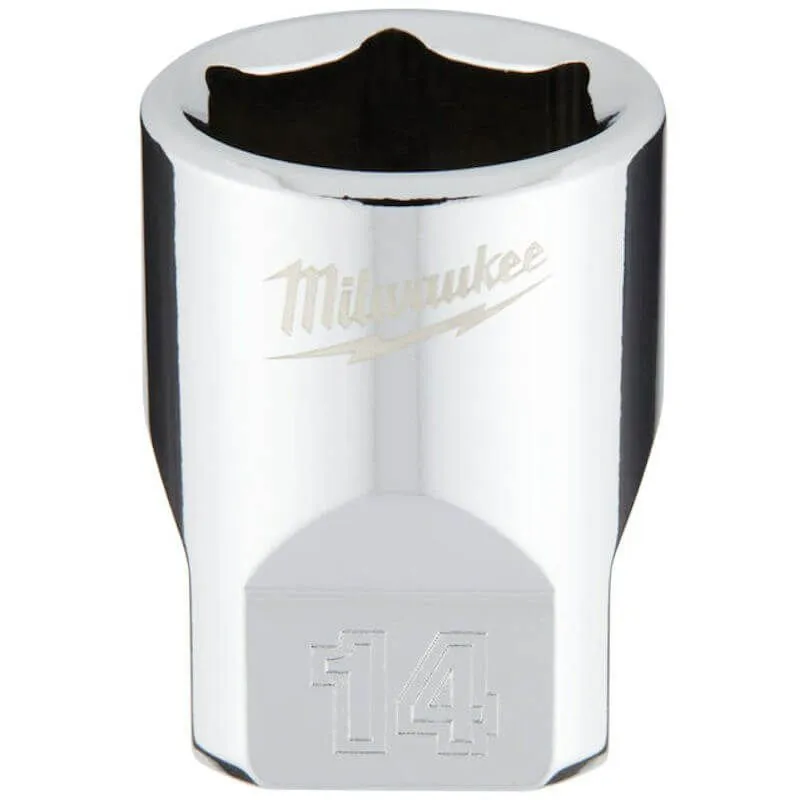 MILWAUKEE 1/4 DRIVE CHROME SOCKET WITH FOUR FLAT SIDES, METRIC STANDARD | 14 MM - DISPLAY