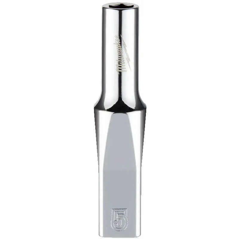 MILWAUKEE 1/4 DRIVE CHROME SOCKET WITH FOUR FLAT SIDES, METRIC DEEP| 5 MM - DISPLAY
