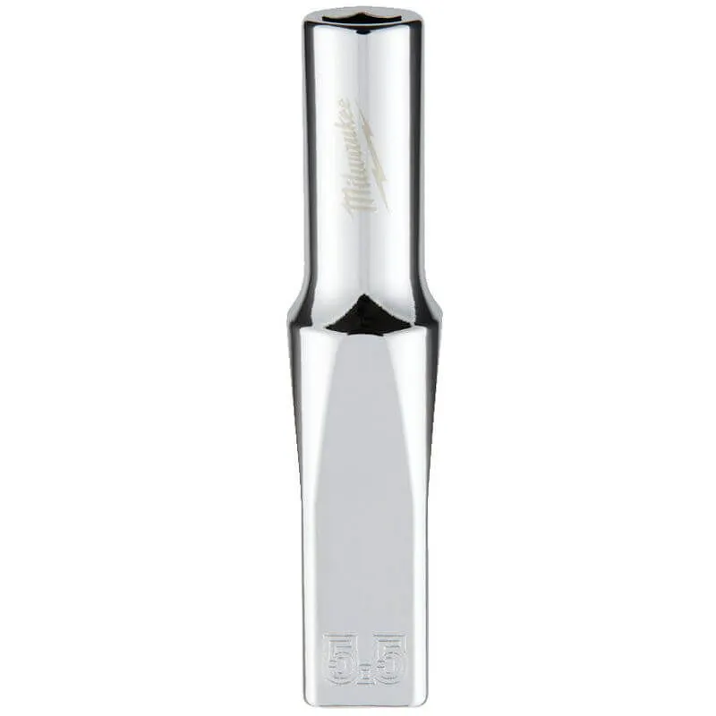 MILWAUKEE 1/4 DRIVE CHROME SOCKET WITH FOUR FLAT SIDES, METRIC DEEP| 5.5 MM - DISPLAY