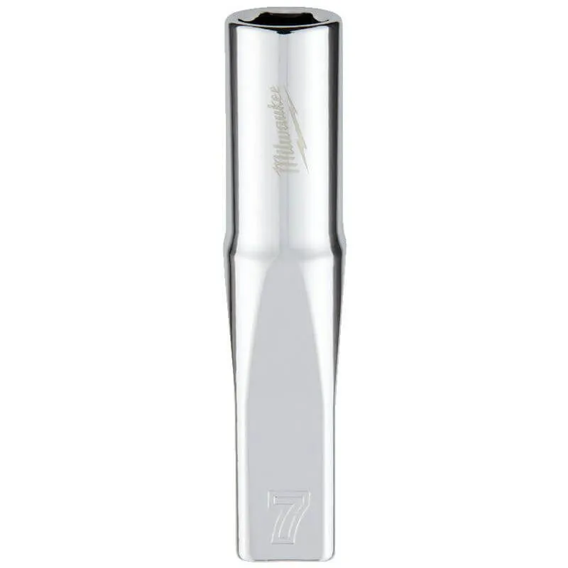 MILWAUKEE 1/4 DRIVE CHROME SOCKET WITH FOUR FLAT SIDES, METRIC DEEP | 7 MM - DISPLAY