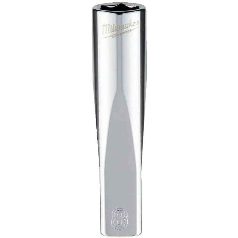 MILWAUKEE 1/4 DRIVE CHROME SOCKET WITH FOUR FLAT SIDES, METRIC DEEP | 8 MM - DISPLAY