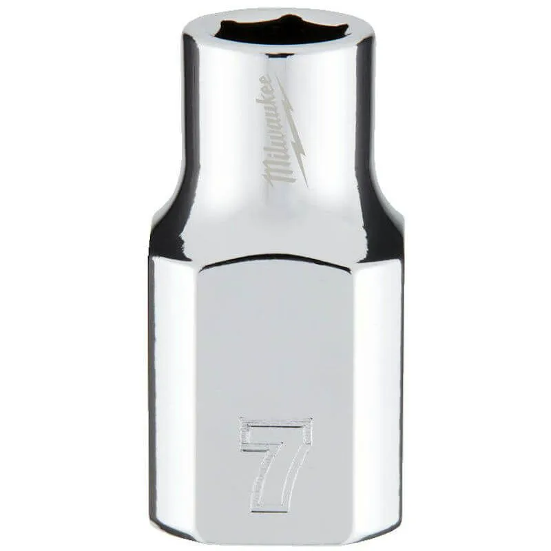 MILWAUKEE 3/8 DRIVE CHROME SOCKET WITH FOUR FLAT SIDES, METRIC STANDARD | 7 MM - DISPLAY
