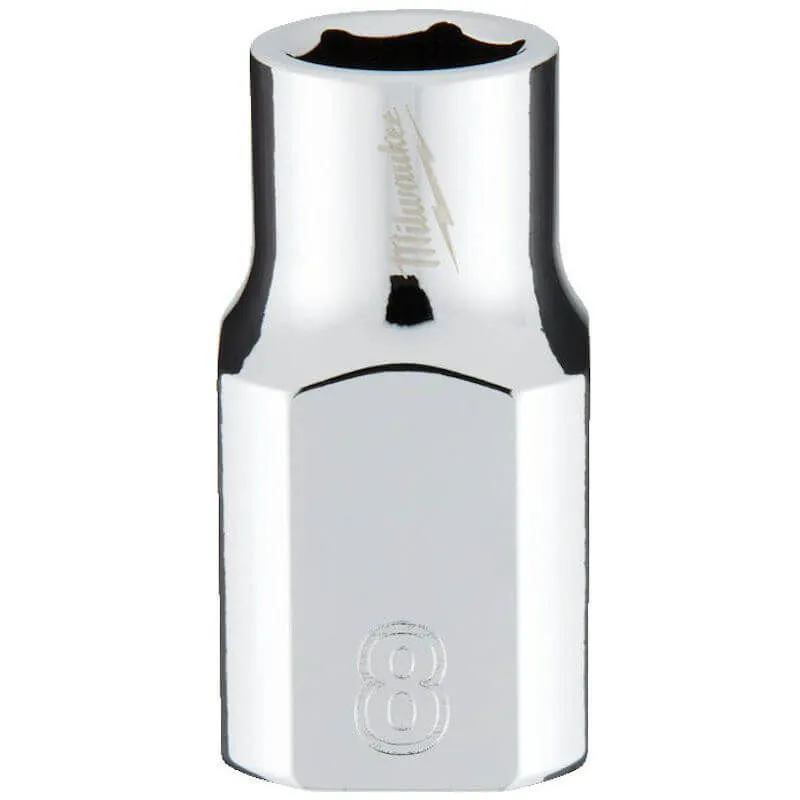 MILWAUKEE 3/8 DRIVE CHROME SOCKET WITH FOUR FLAT SIDES, METRIC STANDARD | 8 MM - DISPLAY