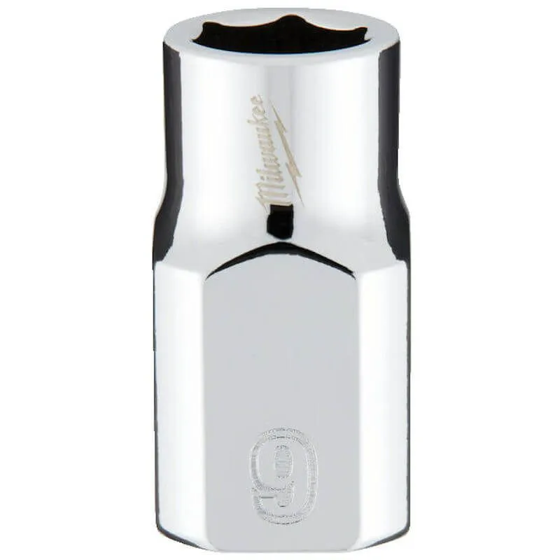 MILWAUKEE 3/8 DRIVE CHROME SOCKET WITH FOUR FLAT SIDES, METRIC STANDARD | 9 MM - DISPLAY